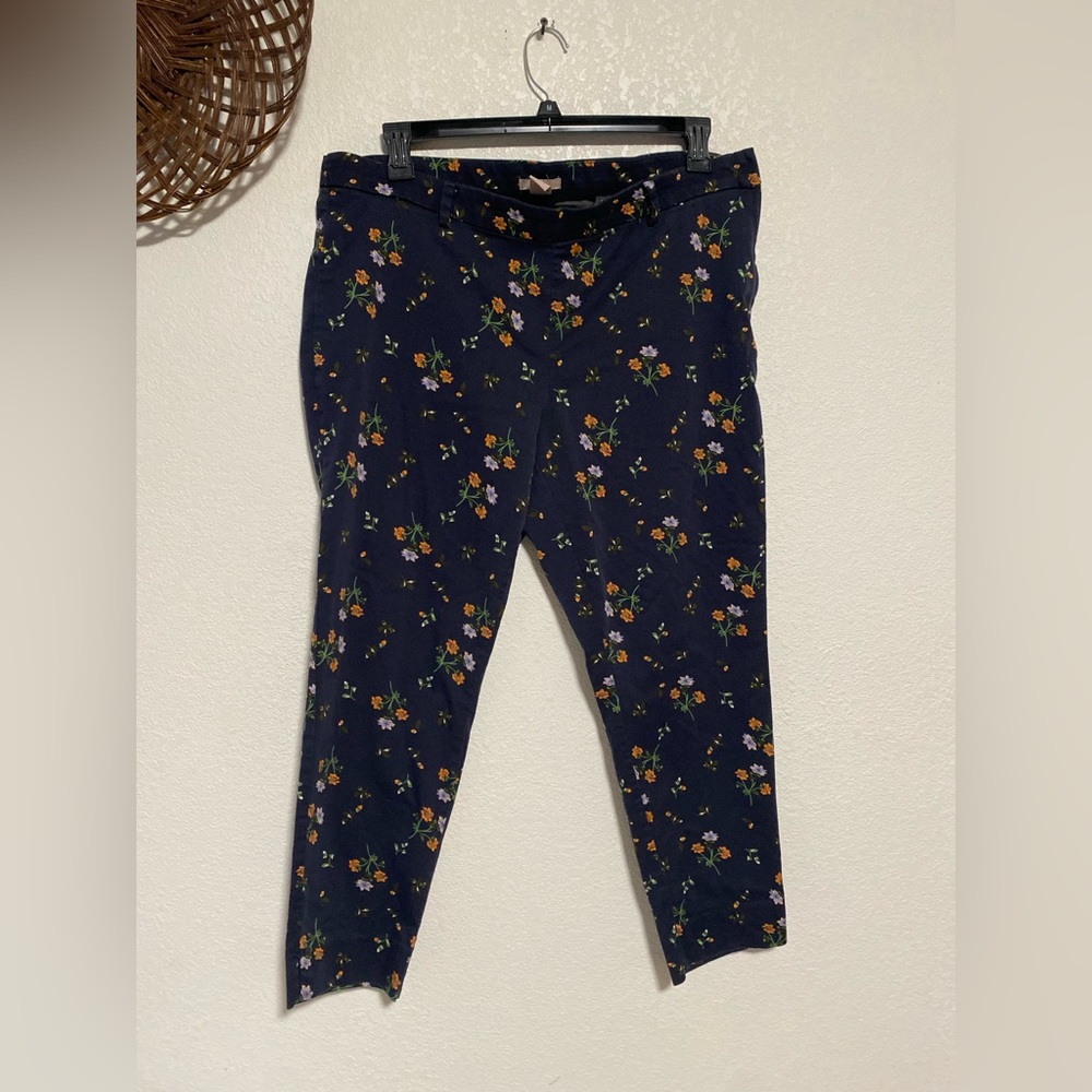 H&M Mid Rise Dark Blue Floral Ankle Pants